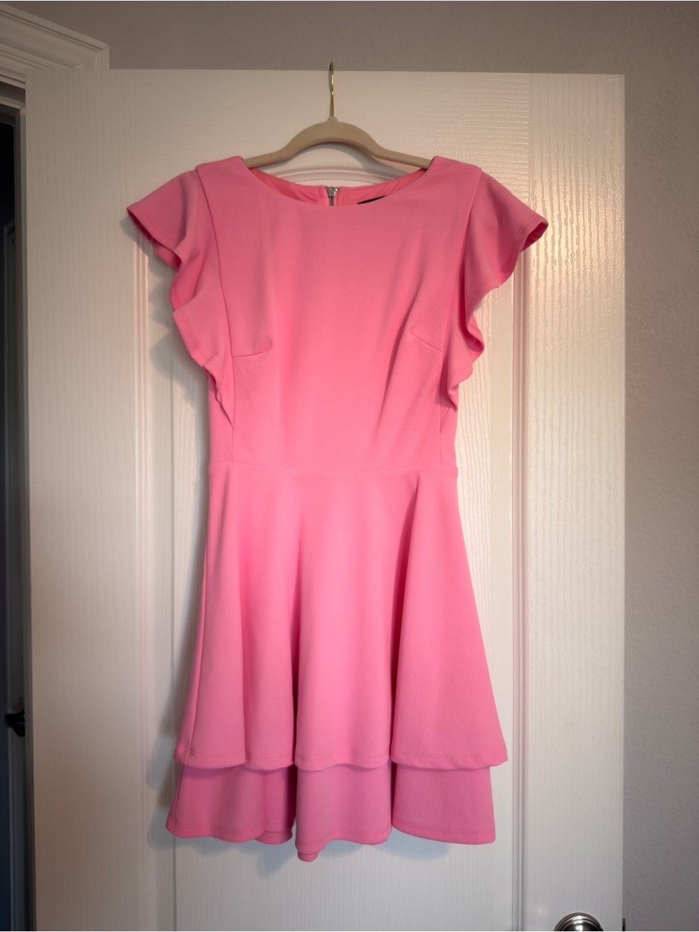Pink Ruffle Sleeve Tiered Mini Dress